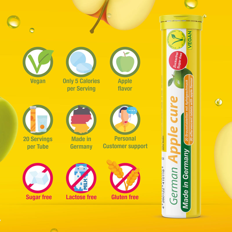 T&D German Apple Cure - 40 Vegan Drink Effervescent Tablets - Apple Flavor - Made in Germany | Revitalize naturally with premium German formula-boost immunity and digestion using crisp, refreshing apple-infused tabs! 40 Servings