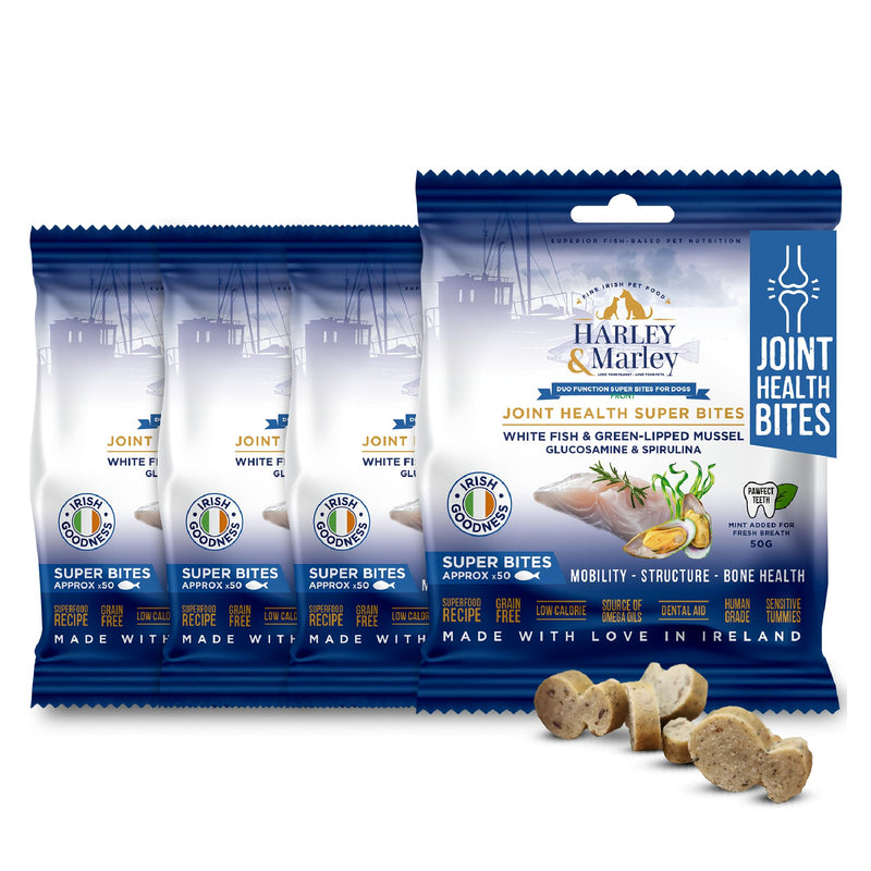 Harley & Marley Joint Health Super Bites for Dogs - Joint Supplements with Glucosamine, Green-Lipped Mussel & Spirulina - Hip & Joint Care & Arthritis Pain Relief for Senior Dogs - 4pk (50/pk) Pack of 4