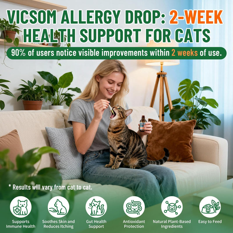 Cat Allergy Relief for Cats, Seasonal Skin Allergy Relief for Cats Itchy Skin, Paws, Eyes, Ears, Stop Licking & Scratching, Calms Dry Skin, Matted and Shedding Fur, Cat Immune Support, 60ml