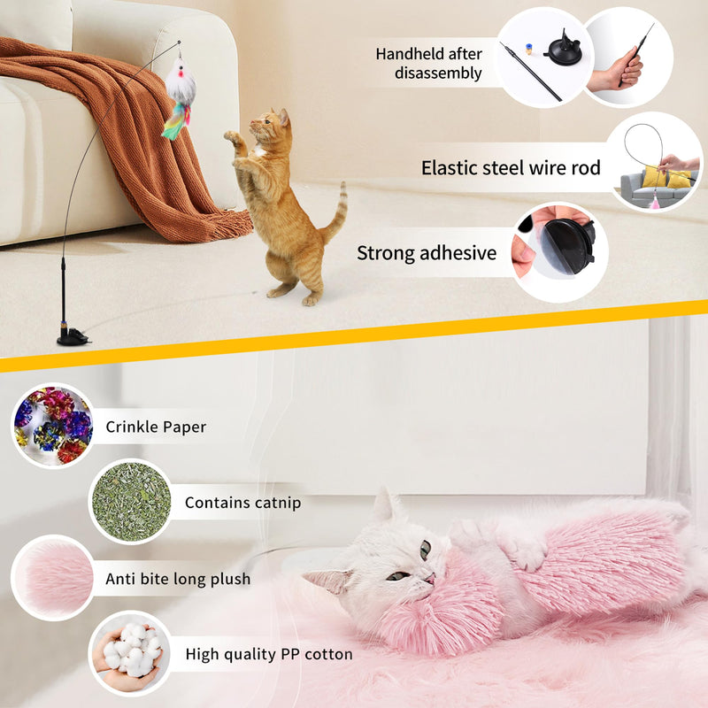 4-in-1 Interactive Cat Feather Toys Durable Retractable Fishing Pole Cat Toy Enhanced Suction Cup Cat Catnip Toy 14 Wand Replacement Door Hanging Cat String Toy for Bored Indoor Kitten 4-in-1 Cat Toy Set - BeesActive Australia