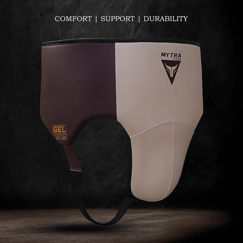Mytra Fusion Groin Guard Boxing Groin Guard for MMA, Muay Thai, Kickboxing and Martial Arts Abdominal Protector for Training, Sparring, Grappling, Taekwondo and Fighting Brown/Beige Large-X-Large