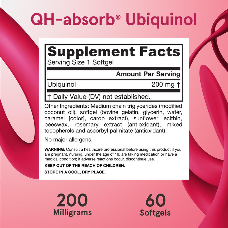 Jarrow Formulas QH-Absorb 200 mg - 60 Softgels - High Absorption Co-Q10 - Active Antioxidant Form of Co-Q10 - Supports Mitochondrial Energy Production and Cardiovascular Health - 60 Servings 1 Count (Pack of 60)