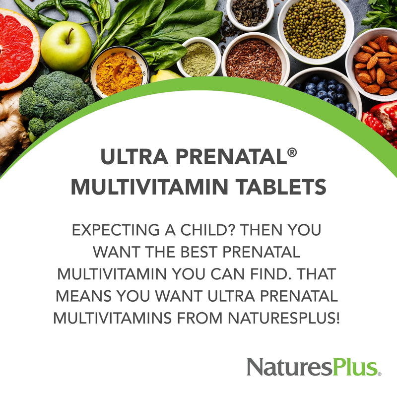 NaturesPlus Ultra Prenatal Multivitamin - 800 mcg Folate, 180 Vegetarian Tablets - Prenatal Supplement with Iron, Iodine, Calcium & B-Complex Vitamins - Gluten-Free - 90 Servings