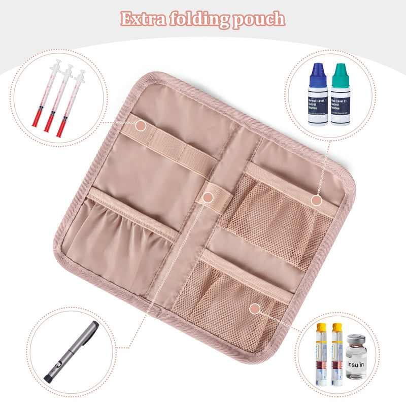 Yarwo Diabetic Travel Case for Blood Glucose Monitor, Test Strips, Syringes Dusty Rose
