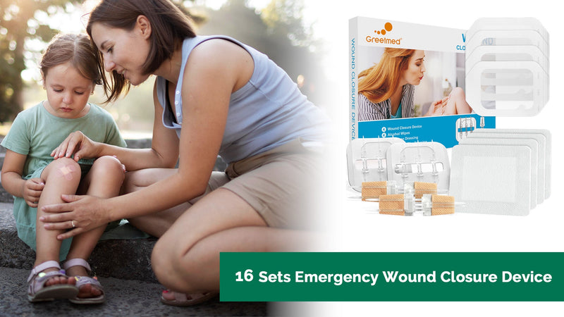 Greetmed Emergency Wound Closure Strips - 16 Pack Laceration Closure Kit with 2 Types Zip Stitch Butterfly Bandage Sutures Kit - Painless, Stitchless Wound Repair for First Aid, Hiking, Camping & Home