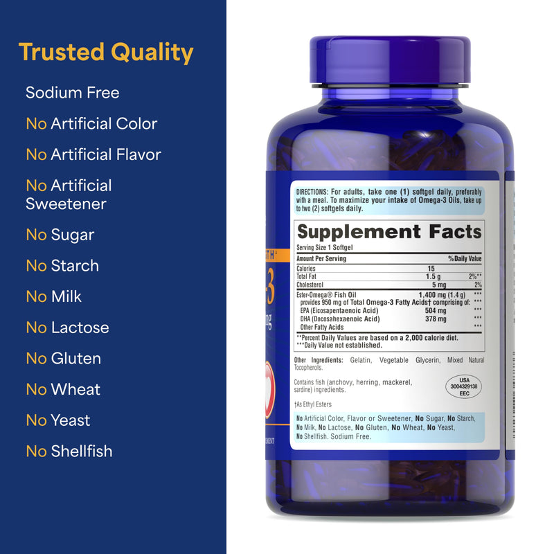 Puritan's Pride Triple Strength Omega-3 Fish Oil 1400mg, 240 Softgels