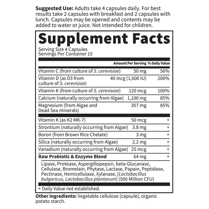 Garden of Life Raw Calcium Supplement for Women and Men - Vitamin Code Made from Whole Foods with Magnesium, K2, Vitamin D3 and Vitamin C Plus Probiotics for Digestion, 60 Capsules 60 Count (Pack of 1)