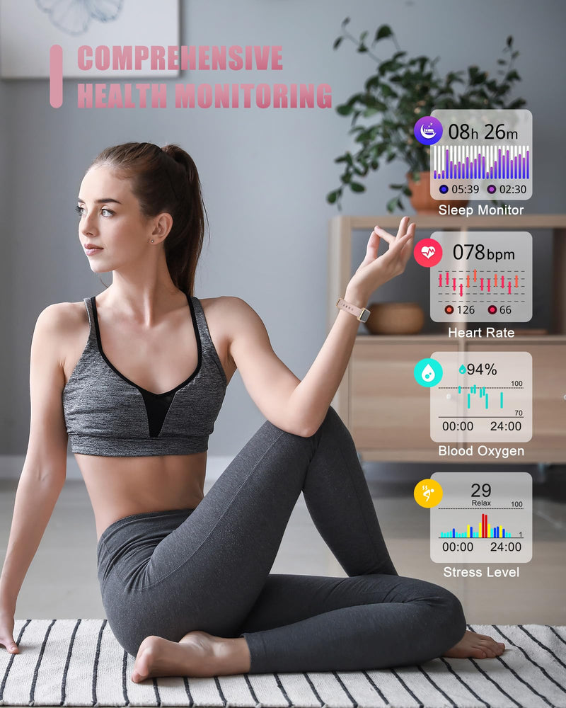 Fitness Tracker, Smart Watch for Women Men with 24/7 Heart Rate/Blood Pressure/Blood Oxygen Monitor,Sleep Tracker,Step & Calorie Counter, IP68 Waterproof Fitness Watches Compatible with Android&iPhone Pink