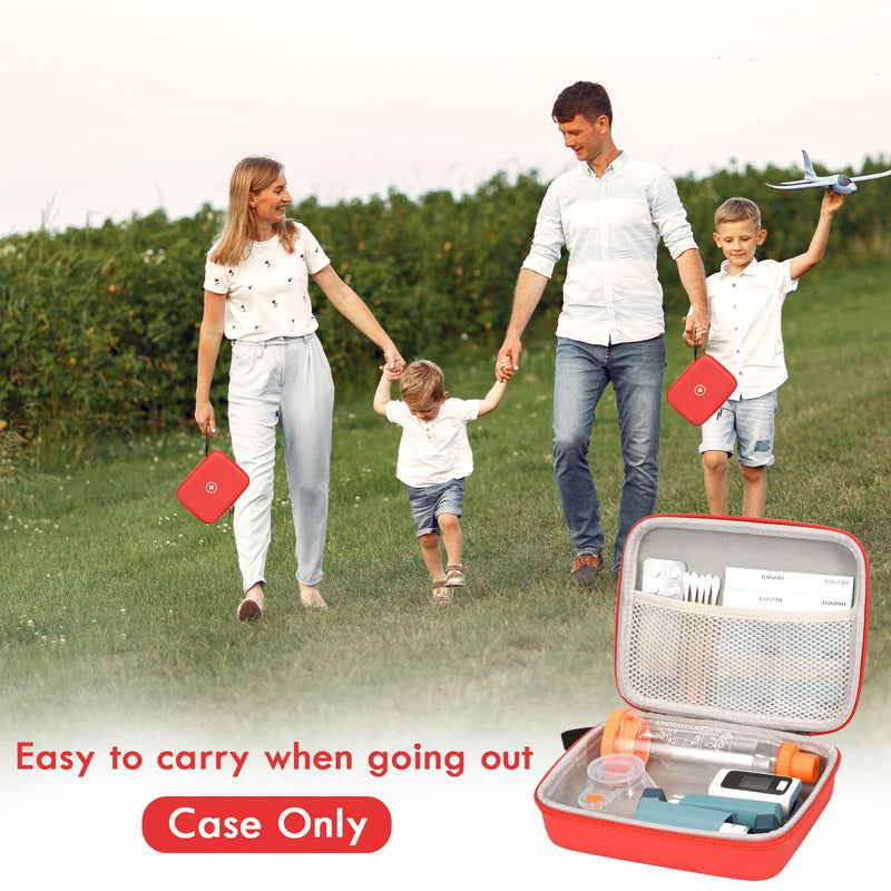 Fukumi Hard Travel Case for Asthma Inhaler, Inhaler Spacer Case for Kids and Adults, Masks, Asthma Accessories Case with Mesh Pocket for Medicine and Other Accessories, Red (Case Only) - BeesActive Australia