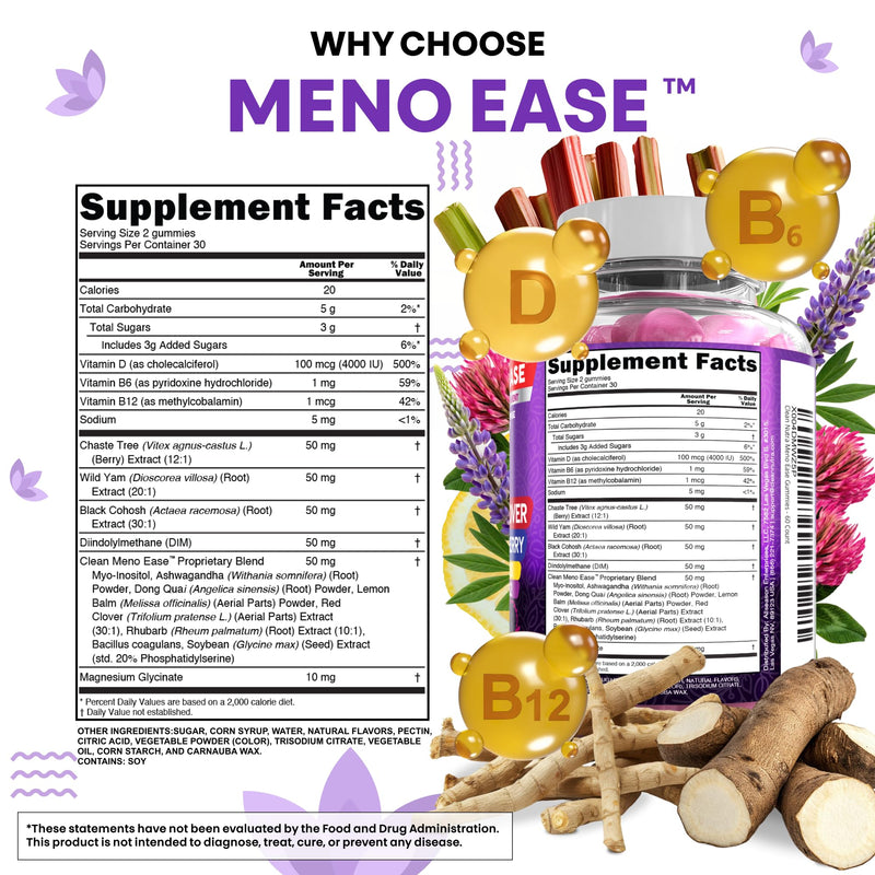 Menopause Supplement For Women Gummies with Black Cohosh, Wild Yam Magnesium, Red Clover For Menopause Relief Hormone Balance Night Sweats Mood Plus Bergamot, Vitamin D3, Vitamin B12, Vitamin B6 Clean 2