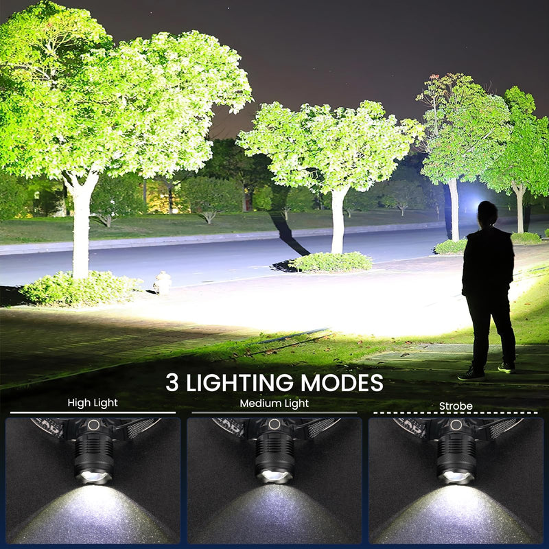 LED Headlamp Rechargeable 2Pack, 99000 Lumens Bright Head Lamp, 90° Adjustable Head Lights for Forehead with 3 Modes, Long Runtime & Waterproof Headlamps for Adults Camping Hiking 2