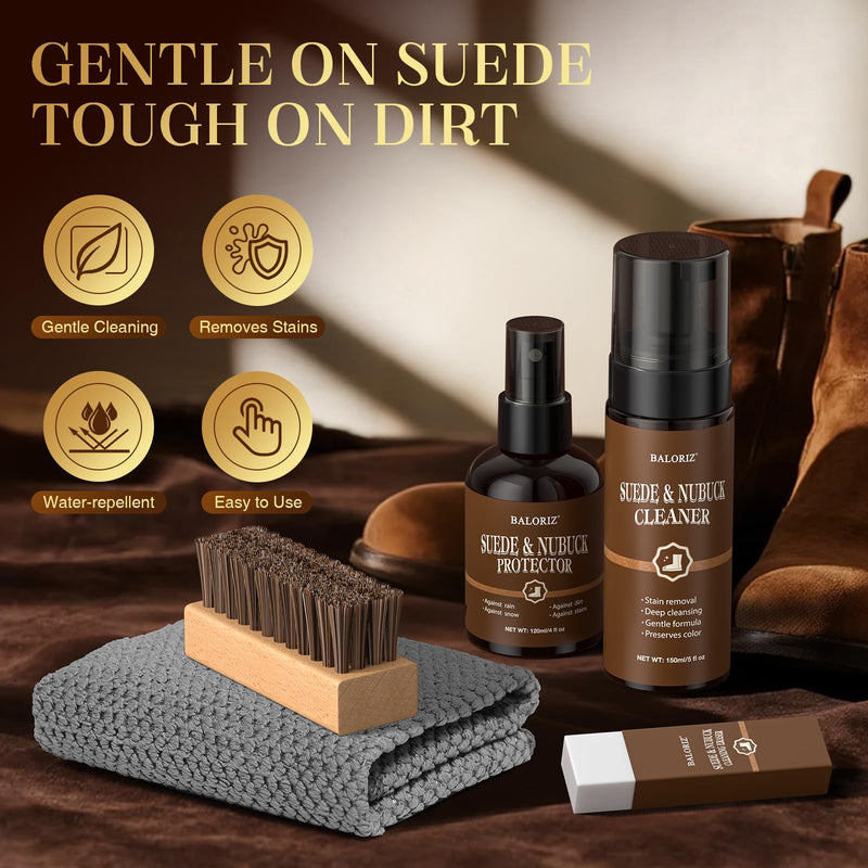 Suede & Nubuck Care Kit for Clog & Sandal, 5-Piece Set with Cleaner, Protector, Suede Brush & Eraser Clean, Microfiber Cloth, Premium Care Kit Protect for Shoes, Boots, Uggs, Jackets, Bags and Apparel - BeesActive Australia