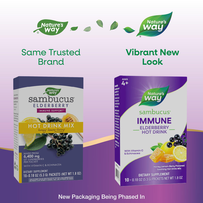 Nature's Way Sambucus Elderberry Hot Drink Mix, Honey Lemon-Berry, 10 ct | Elderberry Hot Drink Mix with Vitamin C and Echinacea to Support Immune Health*, 10 Flavor Packets
