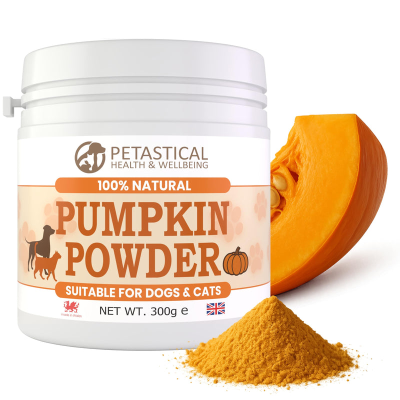 Pumpkin Powder for Dogs & Cats, 100% Natural Fibre Food Topper and Tasty Treat Rich in Prebiotics for Digestive Gut Health, Loose Stools, Made in UK (300g)
