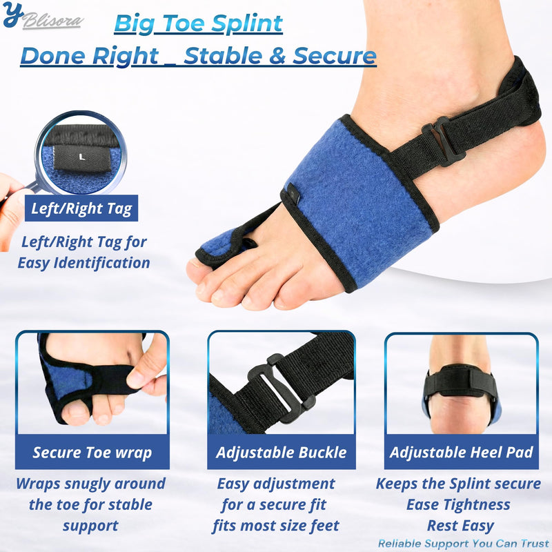 Broken Big Toe Splint Brace for Women Men, Big Toe Splint for Broken Toe with 3 Stainless Steel Plates, Adjustable Broken Toe Brace, Turf Toe Support, Detachable Heel Strap Buckle, Shoehorn Included, Blue Left Blue-Left - BeesActive Australia