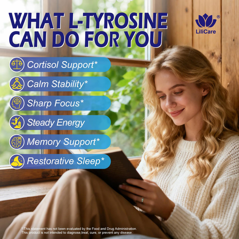 L Tyrosine Gummies 1200MG, Cortisol Reducer Supplements for Women Men 120Ct | L-Tyrosine Calm & Focus Gummies w/ L-Theanine, Ashwagandha, Vitamin B6 & B9 for Relaxation, Mood, Memory, Energy - Vegan