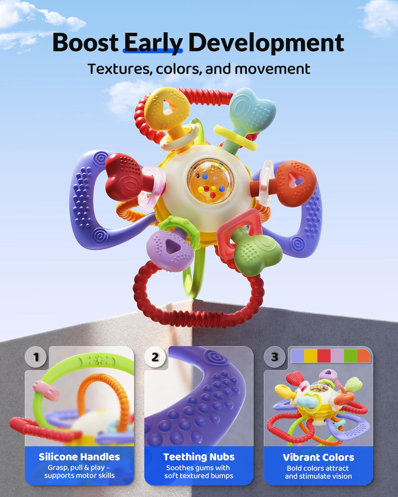 Baby Montessori Sensory Teething Toy ‚Äì Safe, Multi-Functional BPA-Free Silicone Teether Toy for Babies 0-12 Months ‚Äì Vibrant Rattle for Teething Relief & Fun Play ‚Äì Perfect Baby Toys for Boys & Girls - BeesActive Australia