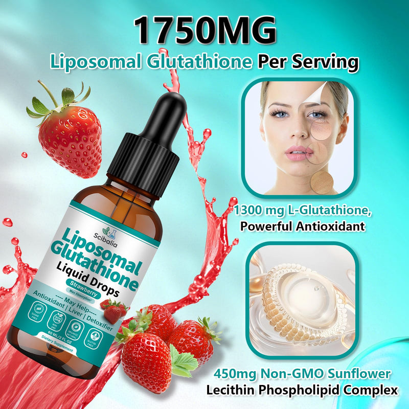2 Pack 5-in-1 Liposomal Glutathione Supplement Liquid Drops | Ultra Strength L-Glutathione 1750mg w. Milk Thistle Vitamin C NAC Alpha Lipoic Acid, Liver Antioxidant Immune Brain Health Strawberry 2 Fl Oz (Pack of 2)