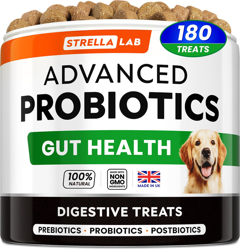 Advanced Probiotics for Dogs Gut Health with Fibre - Pre, Post & Probiotic Treats - Dogs Digestive Health Sensitive Tums Support - All Breeds & Ages - Dog Probiotics for Gut Health (180 Ct) Pork 180Ct Probiotic Chews