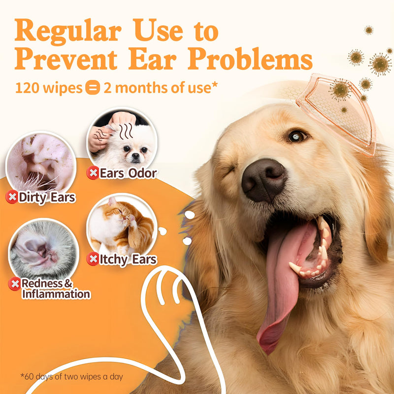 Dog Ear Wipes, Dog Ear Cleaner Wipes Ear Cleaning Wipes for Dogs,Cats - Gently Remove Ear Wax - Relieve Ear Infections, Itching,Scratching,120ct (3.15in) Pet Ear Cleanser - BeesActive Australia