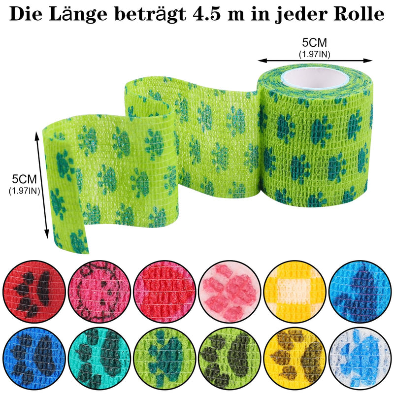 tonyg-p Pack of 12 Self-Adhesive Bandage Self-Adhesive Bandage Cohesive Bandages Elastic Pet Vet Wrap for Finger Wrist Knee Ankle Sprains and Swelling 5 cm x 4.5 m - BeesActive Australia