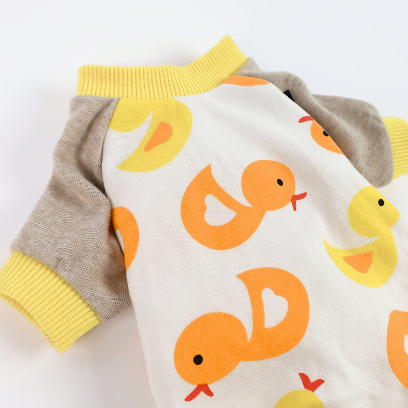 Fitwarm Duck Dog Pajamas, Cute Dog Clothes for Small Dogs Boy Girl, Pet Onesie Cat Clothing, 100% Breathable Cotton, Yellow, XL X-Large - BeesActive Australia