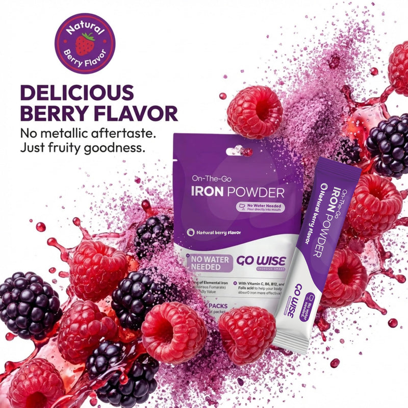 Go Wise Gentle Iron Powder Supplement, 14 Packets | No Water, Vitamin C, B6, B12 & Folic Acid, Supports Low Ferritin, No Metallic Taste, Vegan, Women, Men & Bariatric. 14 Sticks