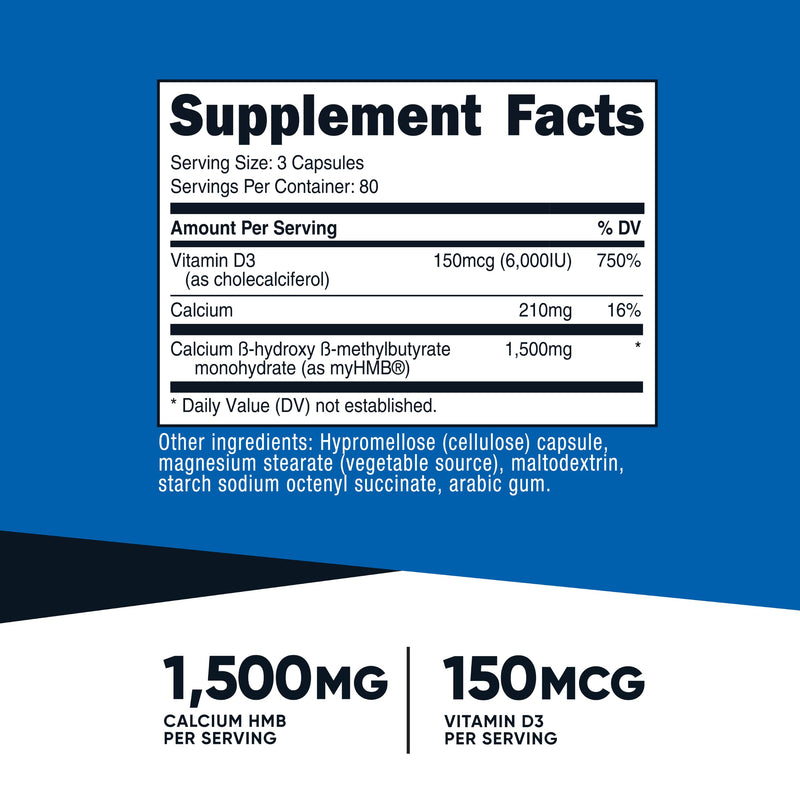 Nutricost HMB (1500mg) and Vitamin D3 (6000 IU) Supplement, 240 Capsules | 80 Servings, Gluten-Free & GMO-Free 240 Count (Pack of 1)