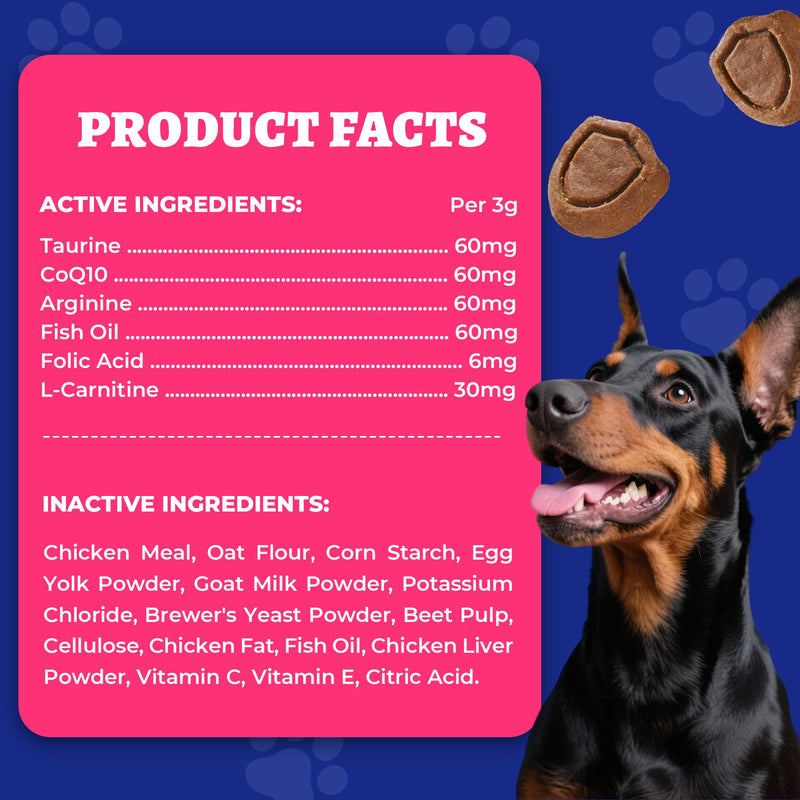 Wellix 260g Cardio Taurine for Dogs - Heart Supplements for Dog Chews with CoQ10,Fish Oil,L-Carnitine - Senior Heart Health and Cardiovascular & Antioxidant Support Cardio (Taurine)