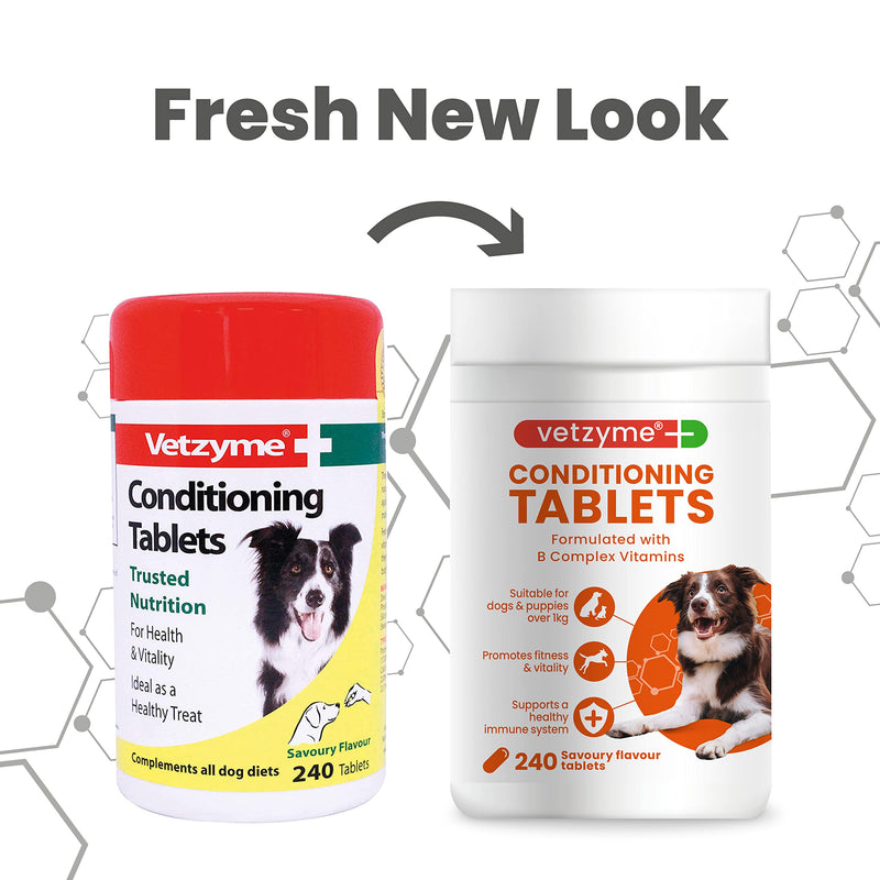 Vetzyme Once A Day Conditioning Tablets for Dogs (240 Tablets) - With B Complex Vitamins to Promote Fitness and Support a Healthy Immune System 240 Tablets