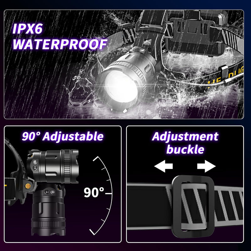 LED Headlamp High Lumens with Motion Sensor Super Bright, 3 Lighting Modes, Digital Display, Rechargeable, Waterproof Head Lamp, 90° Adjustable for Camping, Hiking, Fishing, Running Outdoor (1) 1