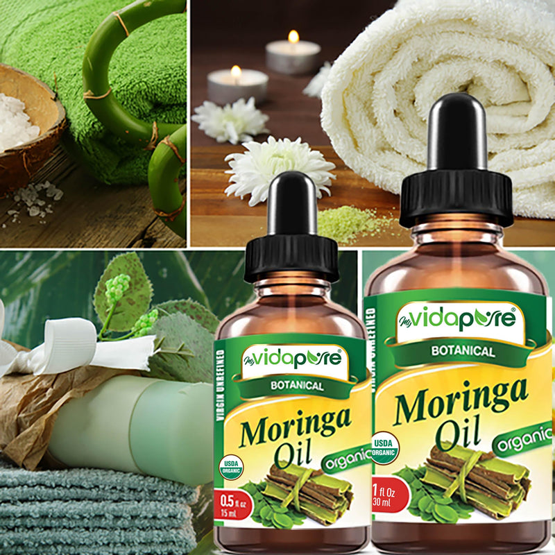 Organic MORINGA OIL Moringa Oleifera Certified Organic 100% Natural Pure Virgin Unrefined for Face, Skin, Body, Hair, Lip, Nails Anti-Aging, Rich in Vitamin E (1 Fl Oz) 1 Fl Oz (Pack of 1)