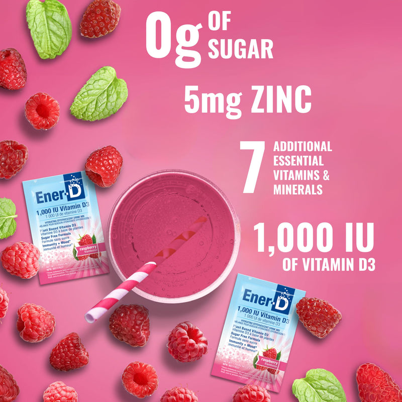 Ener-C Mixed Berry & Ener-D Raspberry Multivitamin Drink Mix, 54 Count | Vitamin Powder for Water, Electrolytes Powder, Hydration Boost Packets, Zero Sugar, Vitamin C & D3 60 Count (Pack of 1)