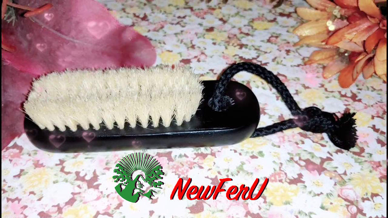 NewFerU Wooden Nail Brush Cleaner Black with 100% Natural Boar Bristles Black With Rope
