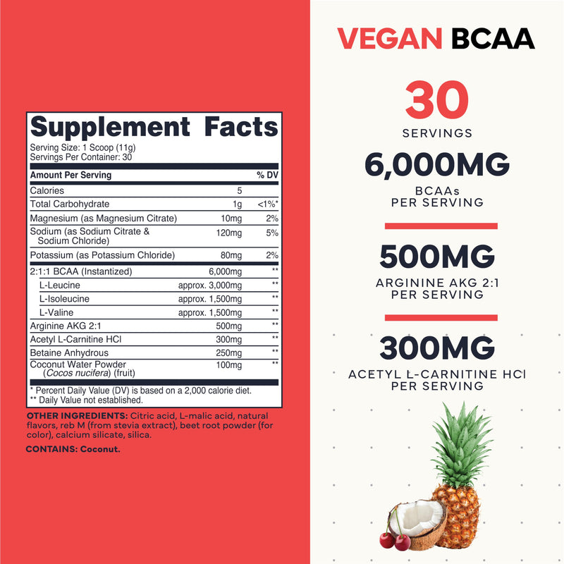 Type Zero Ultra Clean Vegan BCAA Powder + Electrolytes Tropical Fruit Punch | 6g Per Serving, 2:1:1 Sugar-Free, No Sucralose, BCAAs Amino Acids Supplement, After Workout Drink, 30 Servings