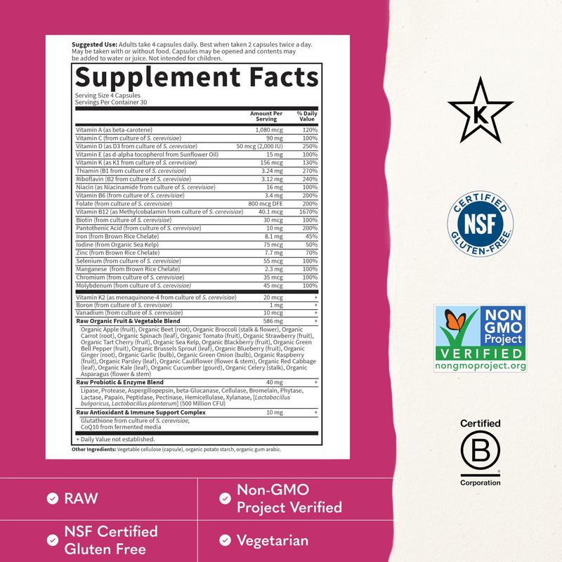 Garden of Life Multivitamin for Women, Vitamin Code Women's Multi - Whole Food Womens Multi Vitamins, Iron, Folate not Folic Acid, Vitamin A and Probiotics for Womens Energy, 120 Vegetarian Capsules 120 Count (Pack of 1)