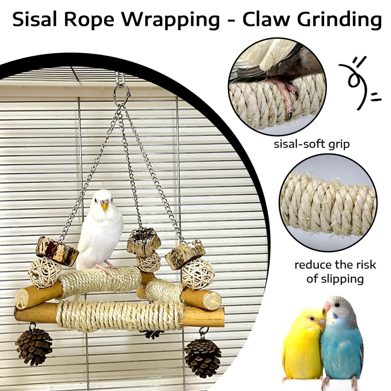 Bird Swing for Cage with Chew Toys & 2Pcs Bird Perch for Cage, 3 Sisal-Wrapped Perches with Embedded Quartz Claw Care for Cockatiel Lovebirds Conures Quaker - BeesActive Australia