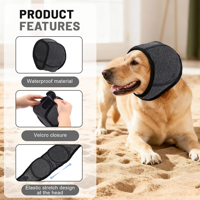 Thickened Neoprene Dog Ear Cover, Adjustable Waterproof Dog Head Wrap for Noise and Anxiety Relief, Ear Protection for Dogs (Gray, XL) Dark Gray