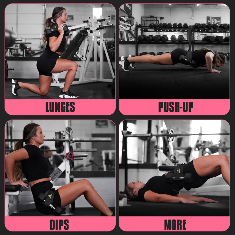 Exercise Hip Thrust Belt for Weights, Glute Workout Equipment, Adjustable Hip Thrust Belt for Dumbbells, Glute Trainer for Home Workouts with Extra Padding, Booty Builder Black