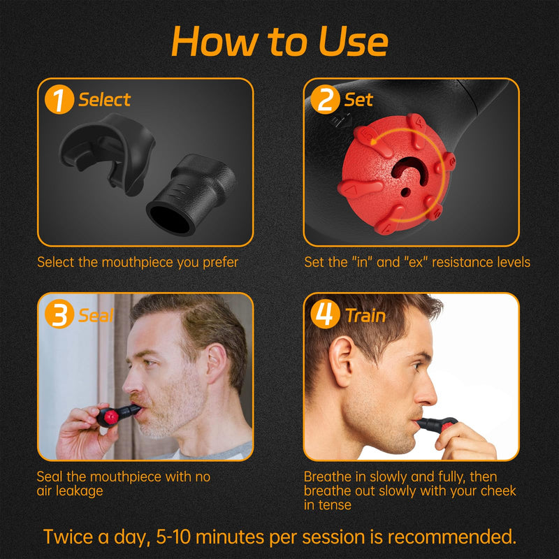 Sonmol Breathing Exercise Device for Lungs Respiratory Muscle Trainer | Strength Breathing Trainer Lung Expander for Adults Athletes | Drug Free Breathing Machine spirometer lung exerciser - BeesActive Australia