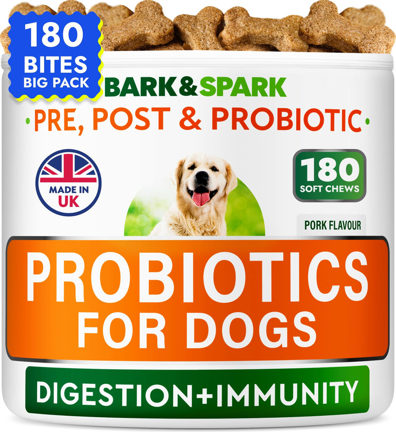 BARK&SPARK Advanced Dog Probiotics for Gut Health - Pre, Post & Probiotic Treats - Dogs Digestive Health Sensitive Tums Support - All Breeds & Ages - Probiotics for Dogs (180 Ct) 180Ct Probiotic Treats
