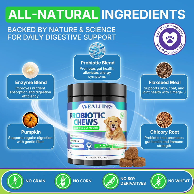 Cat Hairball Support Chews (500 Chews) + Dog Probiotics Chews (200 Chews) Bundle - Hairball Control for Cats & Digestive, Gut Health, Itchy Skin Relief for Dogs, Chicken Flavor Cat Treats + Probiotics