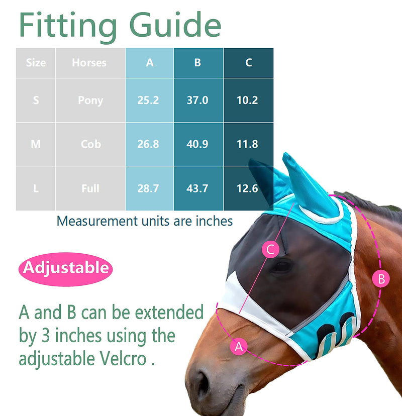 Horse Fly Mask with Ears, UV Protection, and Elasticity - Comfortable and Breathable，Super Comfort Horse Fly Mask with Full Face Coverage，Maximum Protection and UV Shielding (Medium) Medium(Standardbred Horse) - BeesActive Australia