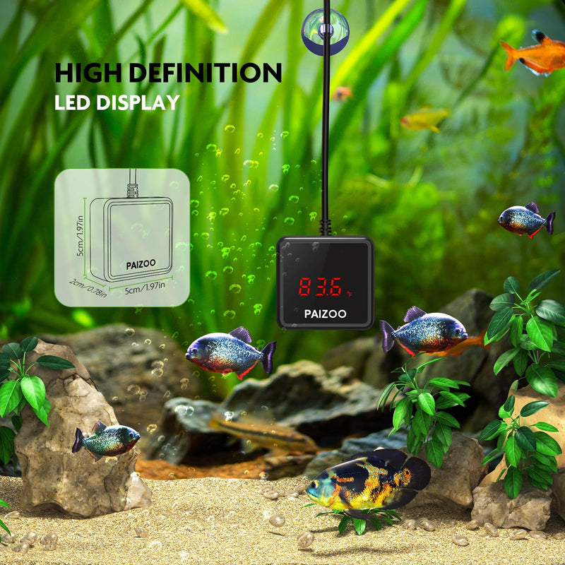 PAIZOO Aquarium Thermometer, LED Digital Thermometer for Fish Tank with USB Power, Highly Accurate Waterproof Temperature Gauge with Suction Cup and 6.5ft Power Cord for Saltwater and Freshwater - BeesActive Australia