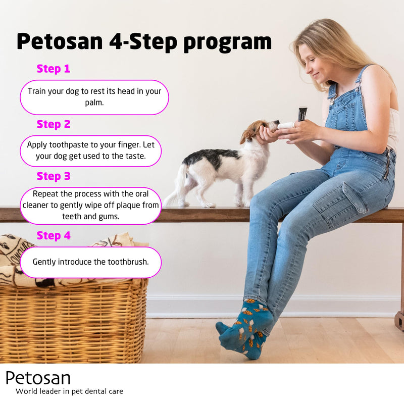 Petosan Complete Dental Kit for Small Dogs - All-in-one Veterinarian-Approved Toothbrush, Toothpaste, and Finger Brush Set - Dental Care for Fresh Breath, Healthy Gums, and Clean Teeth
