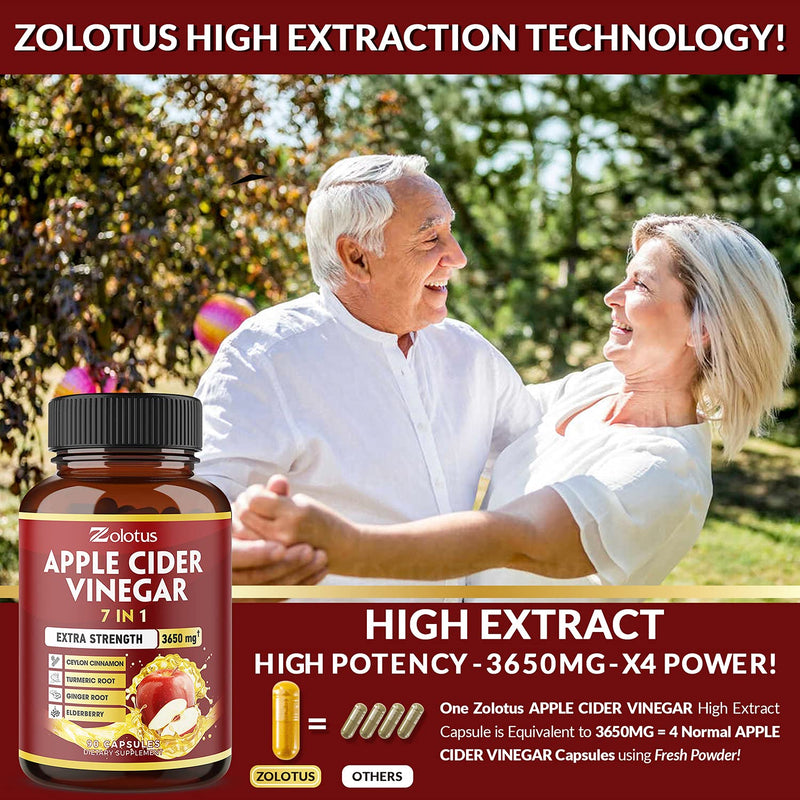 Zolotus 7 in 1 Apple Cider Vinegar Capsules, Equivalent to 3650mg, 3 Month Supply with Ceylon Cinnamon, Ginger Root, Turmeric, Elderberry, Best Supplement for Digestion, Immune 90 Count (Pack of 1) - BeesActive Australia