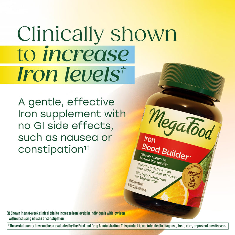 MegaFood Blood Builder Iron Supplement, Energy Support, Vegan, 30 Tablets | Increase Iron Levels Without Side Effects, Improves Energy Levels, B12, Folic Acid and Vitamin C for Absorption, 30 Servings Unflavored 30 Count (Pack of 1)