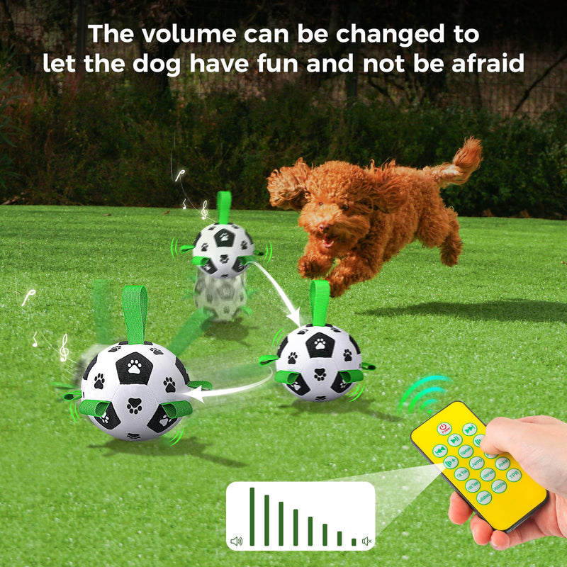 QDAN Interactive Dog Toys for Boredom, Dog Soccer Ball with Straps, Active Rolling Bouncing Ball for Dogs, Moving Dog Toy Jumping Chasing Music Record for Small Medium Large Pet Black+Green - BeesActive Australia