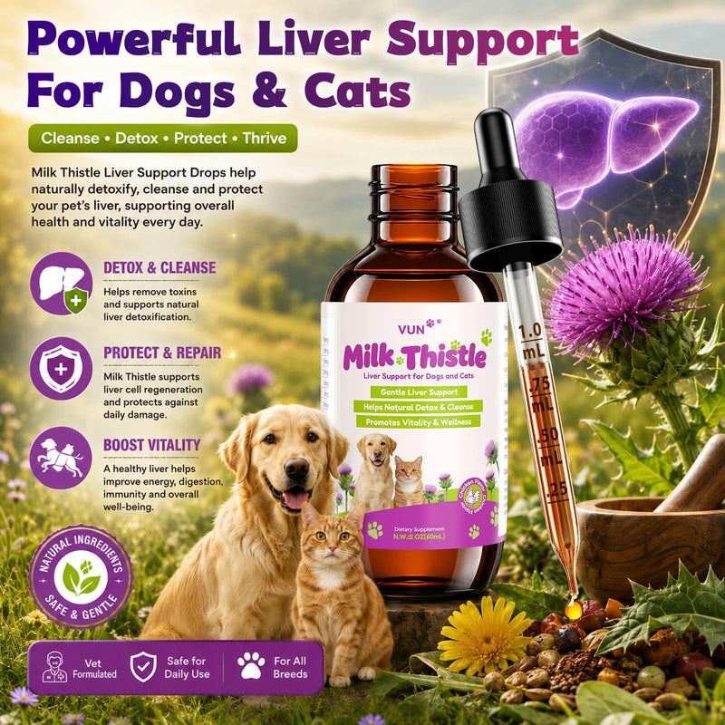 Milk Thistle for Dogs & Cats,Liquid Liver Supplement for Dog,Liver Detox &Immune,Herbal Formula with Antioxidants,Easy-Absorb Drop, Chicken Flavor 2 fl oz