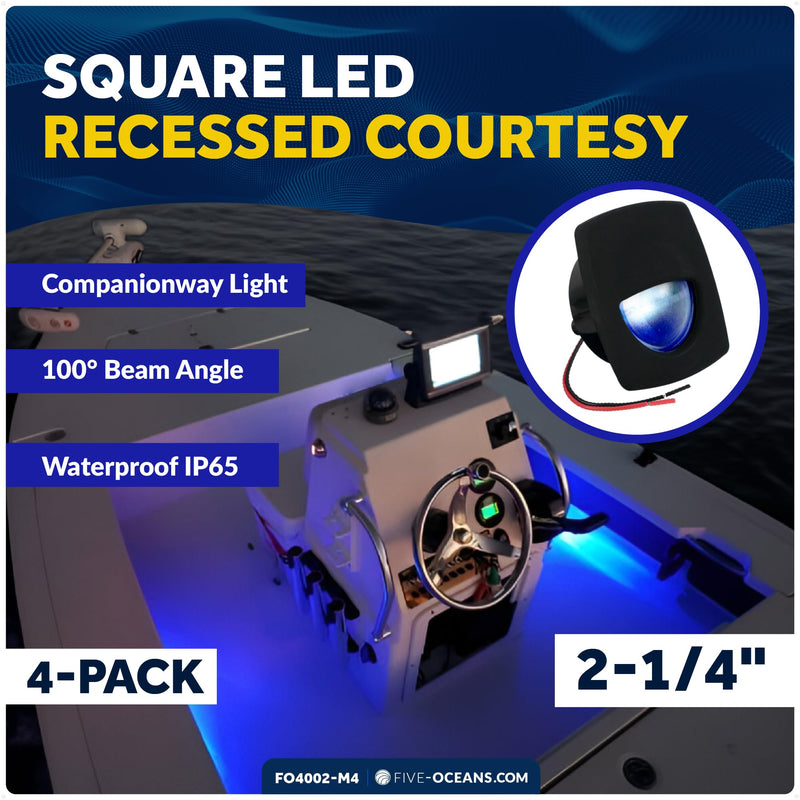 Five Oceans LED Companion Way Light, 4 Pack Blue LED Marine Courtesy Lights, Square for Boat Interior, Deck, Cockpit, for Pontoon, Sailboat, RVs, Caravan - FO4002-M4 Pack of 4 (Blue LED) - BeesActive Australia